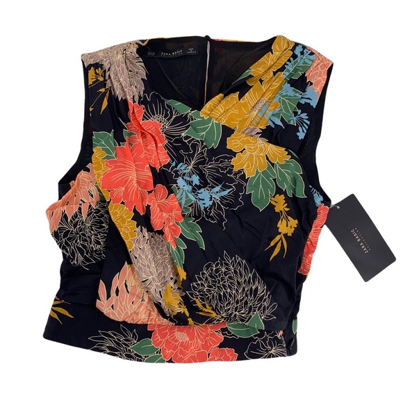 ZARA MULTICOLOR FLORAL WRAP CROP TOP SIZE XS - Picture 2 of 11